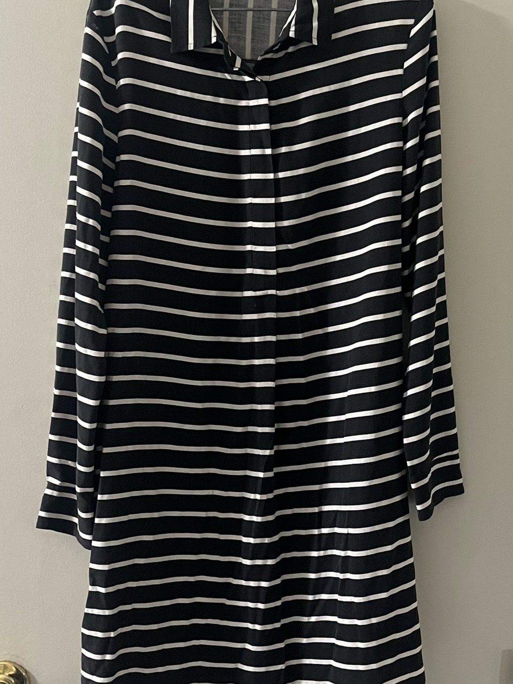 Madewell 100% Silk Tunic Shirt Dress Black White Stripe Long Sleeve Size L